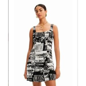 Desigual Women's Black and White Short Newspaper Dress